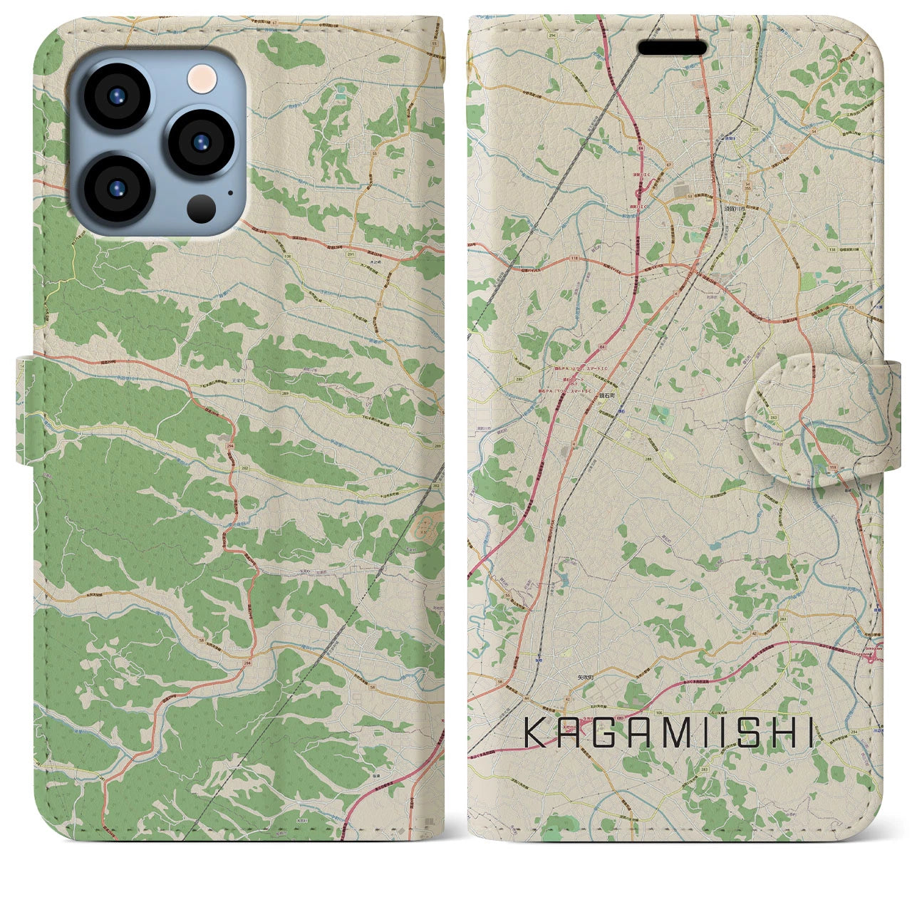 【鏡石】地図柄iPhoneケース（手帳両面タイプ・ナチュラル）iPhone 13 Pro Max 用