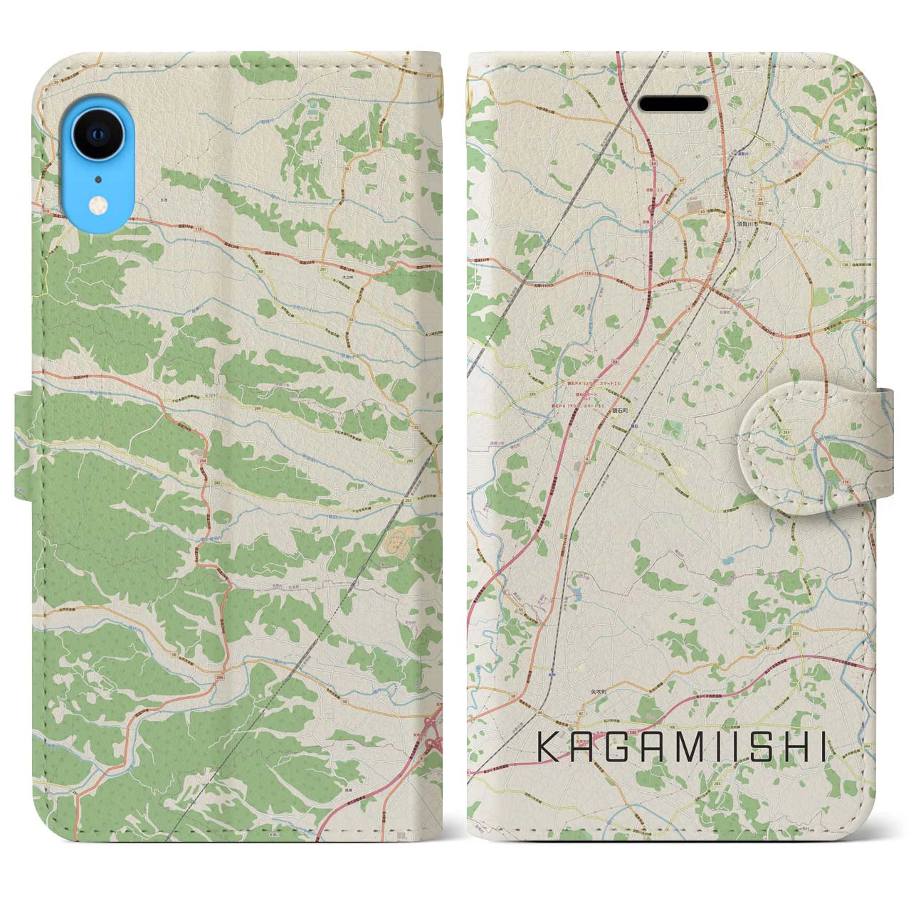 【鏡石】地図柄iPhoneケース（手帳両面タイプ・ナチュラル）iPhone XR 用