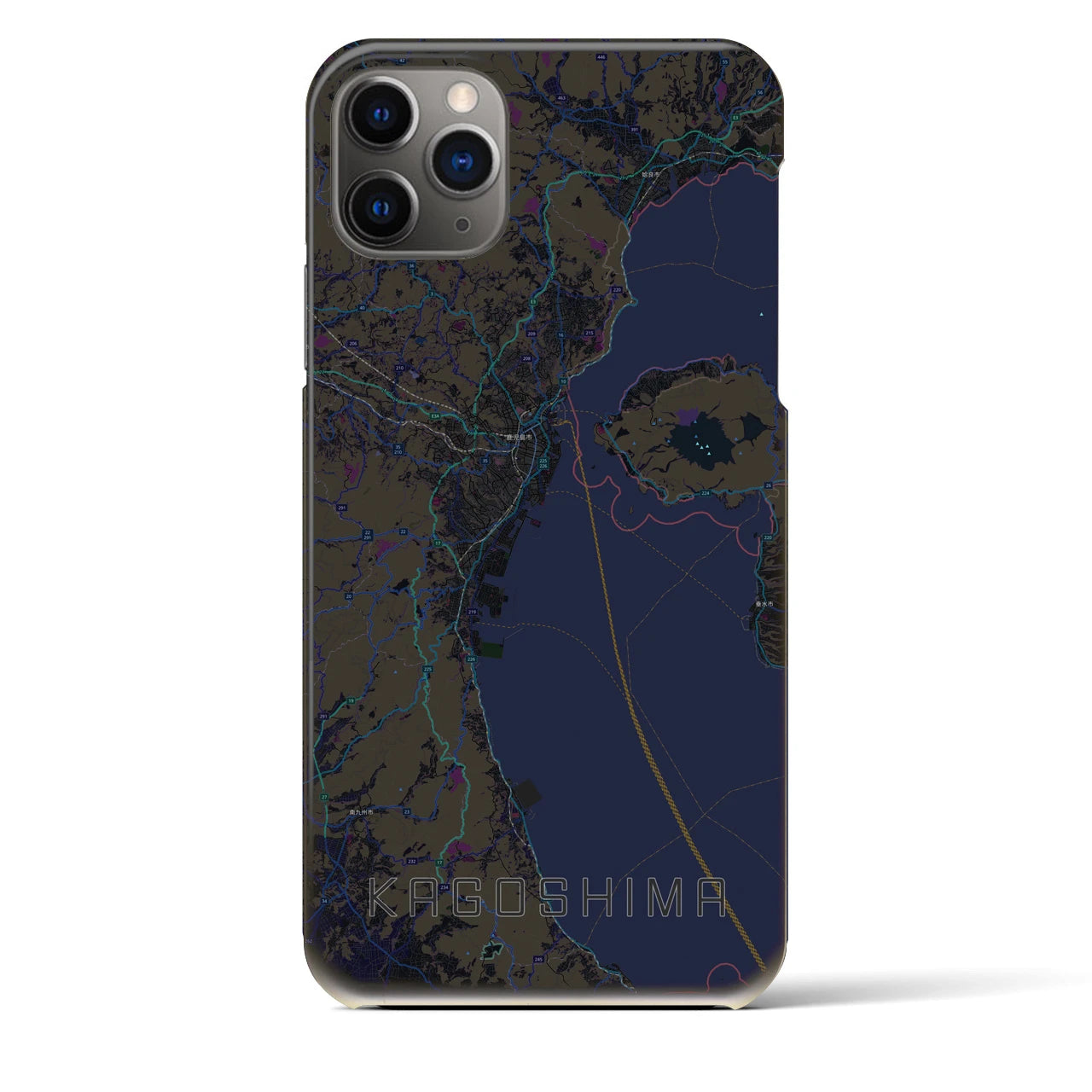 【鹿児島2】地図柄iPhoneケース（バックカバータイプ・ブラック）iPhone 11 Pro Max 用
