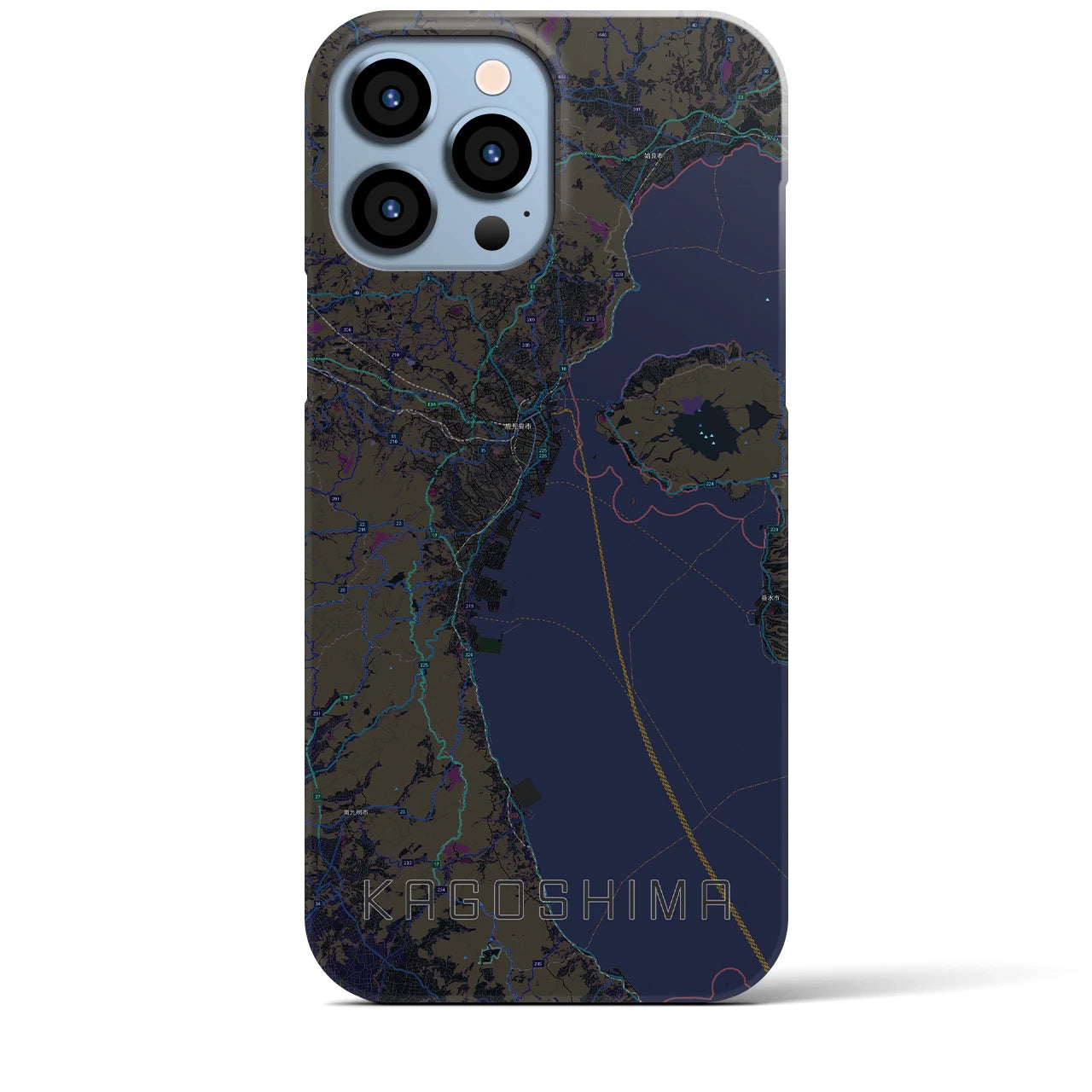 【鹿児島2】地図柄iPhoneケース（バックカバータイプ・ブラック）iPhone 13 Pro Max 用