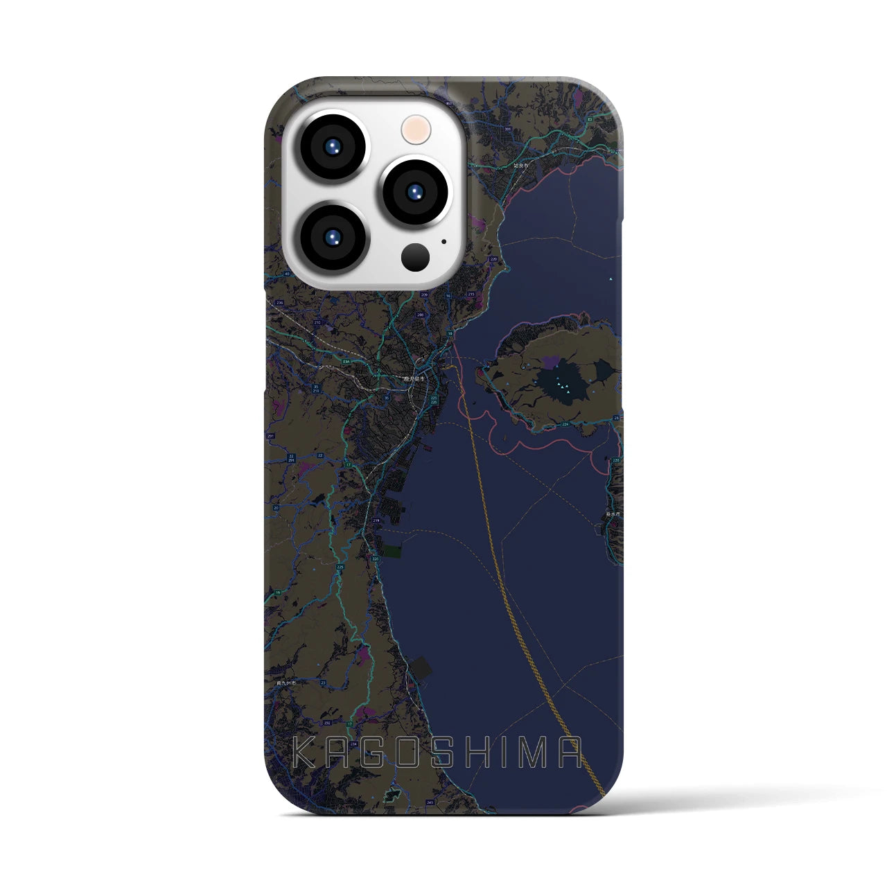 【鹿児島2】地図柄iPhoneケース（バックカバータイプ・ブラック）iPhone 13 Pro 用