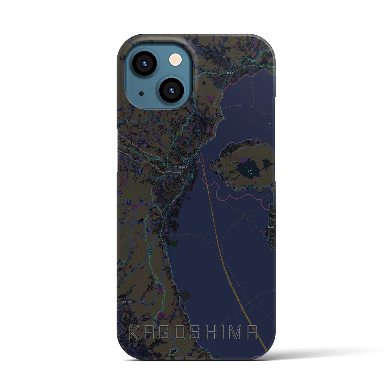 【鹿児島2】地図柄iPhoneケース（バックカバータイプ・ブラック）iPhone 13 用