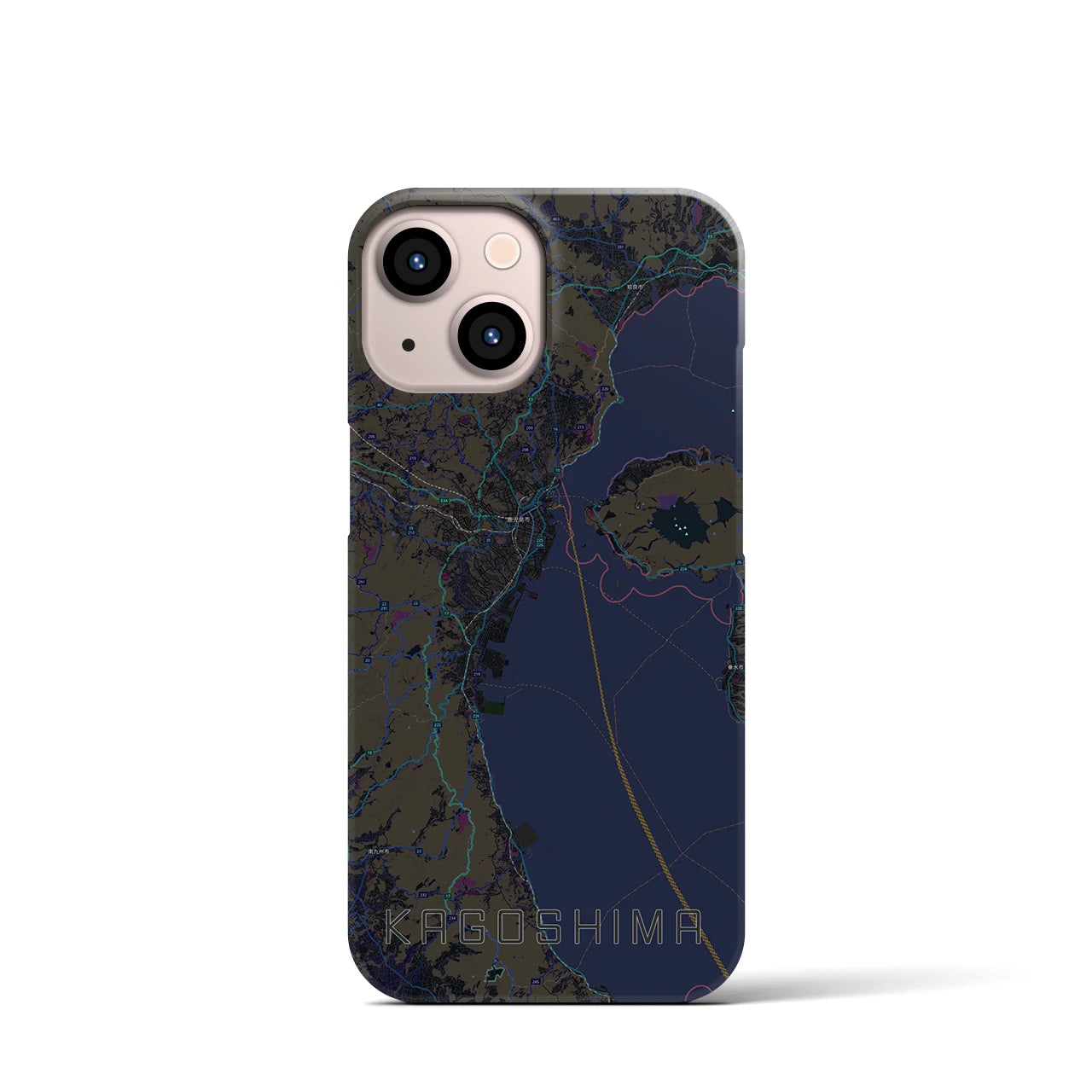 【鹿児島2】地図柄iPhoneケース（バックカバータイプ・ブラック）iPhone 13 mini 用