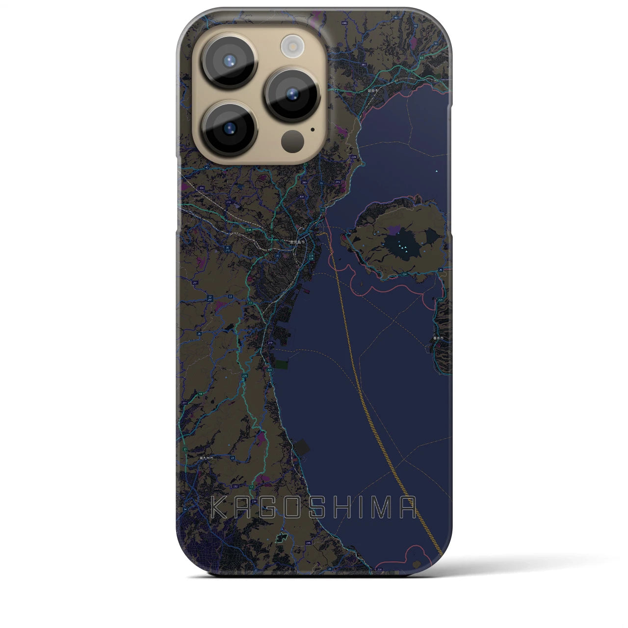 【鹿児島2】地図柄iPhoneケース（バックカバータイプ・ブラック）iPhone 14 Pro Max 用