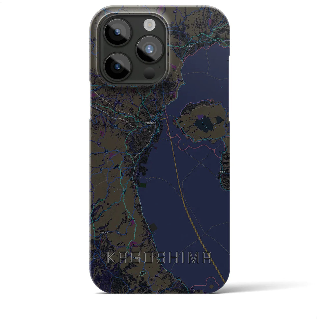 【鹿児島2】地図柄iPhoneケース（バックカバータイプ・ブラック）iPhone 15 Pro Max 用