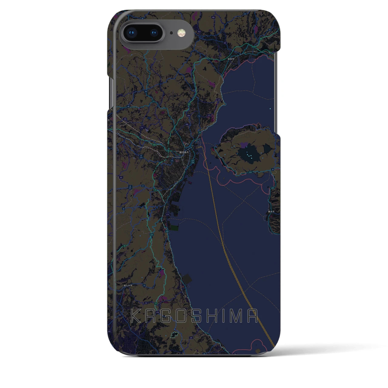 【鹿児島2】地図柄iPhoneケース（バックカバータイプ・ブラック）iPhone 8Plus /7Plus / 6sPlus / 6Plus 用