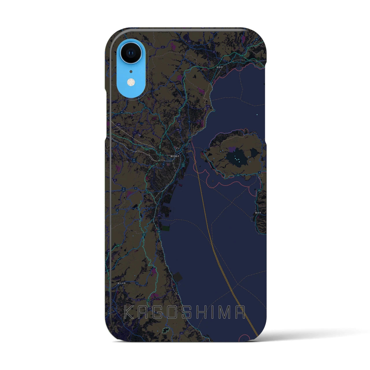 【鹿児島2】地図柄iPhoneケース（バックカバータイプ・ブラック）iPhone XR 用