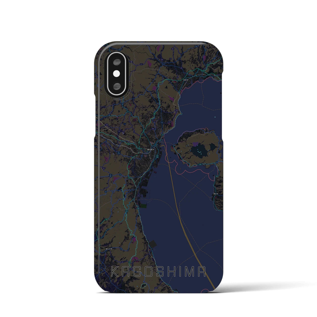 【鹿児島2】地図柄iPhoneケース（バックカバータイプ・ブラック）iPhone XS / X 用