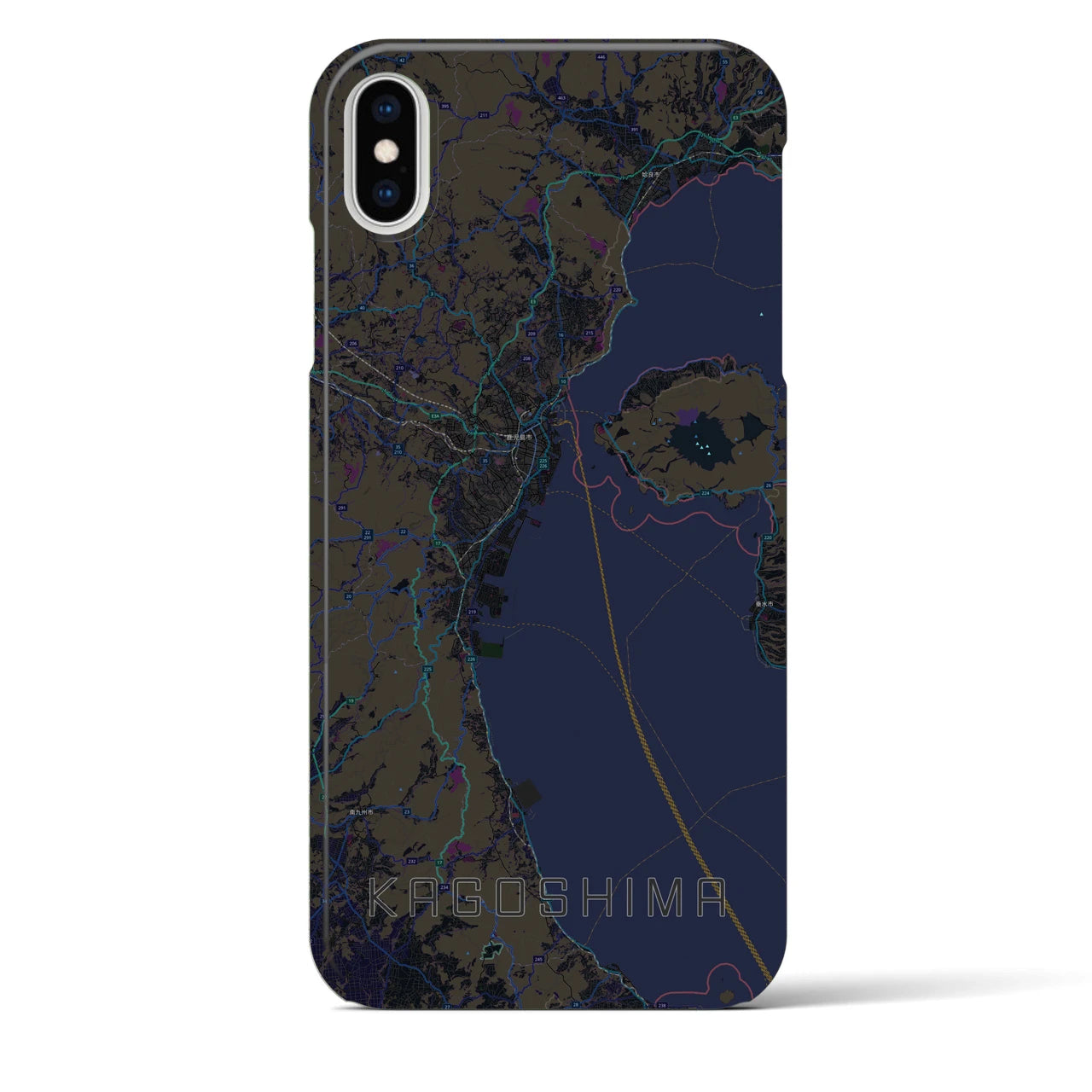 【鹿児島2】地図柄iPhoneケース（バックカバータイプ・ブラック）iPhone XS Max 用