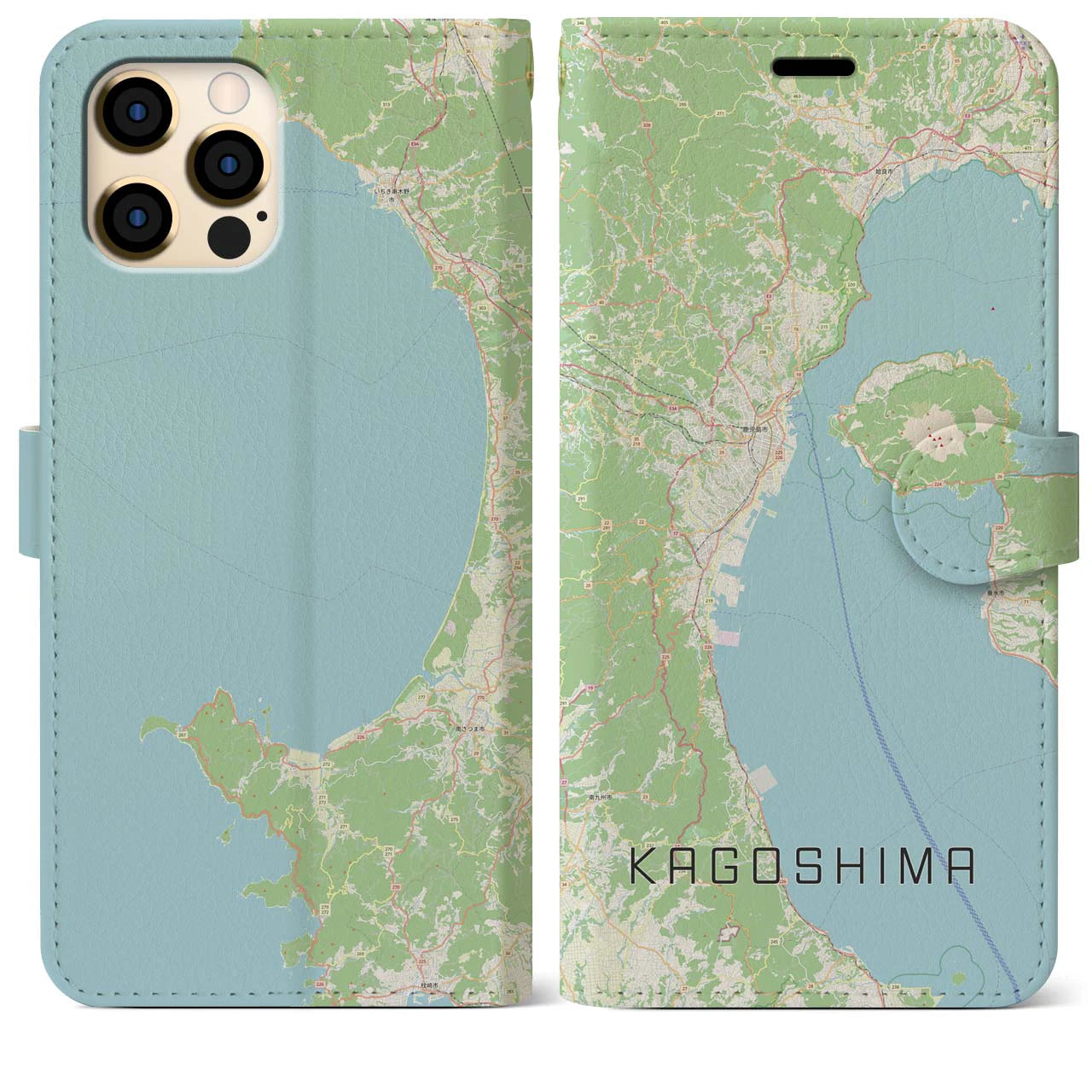 【鹿児島2】地図柄iPhoneケース（手帳両面タイプ・ナチュラル）iPhone 12 Pro Max 用