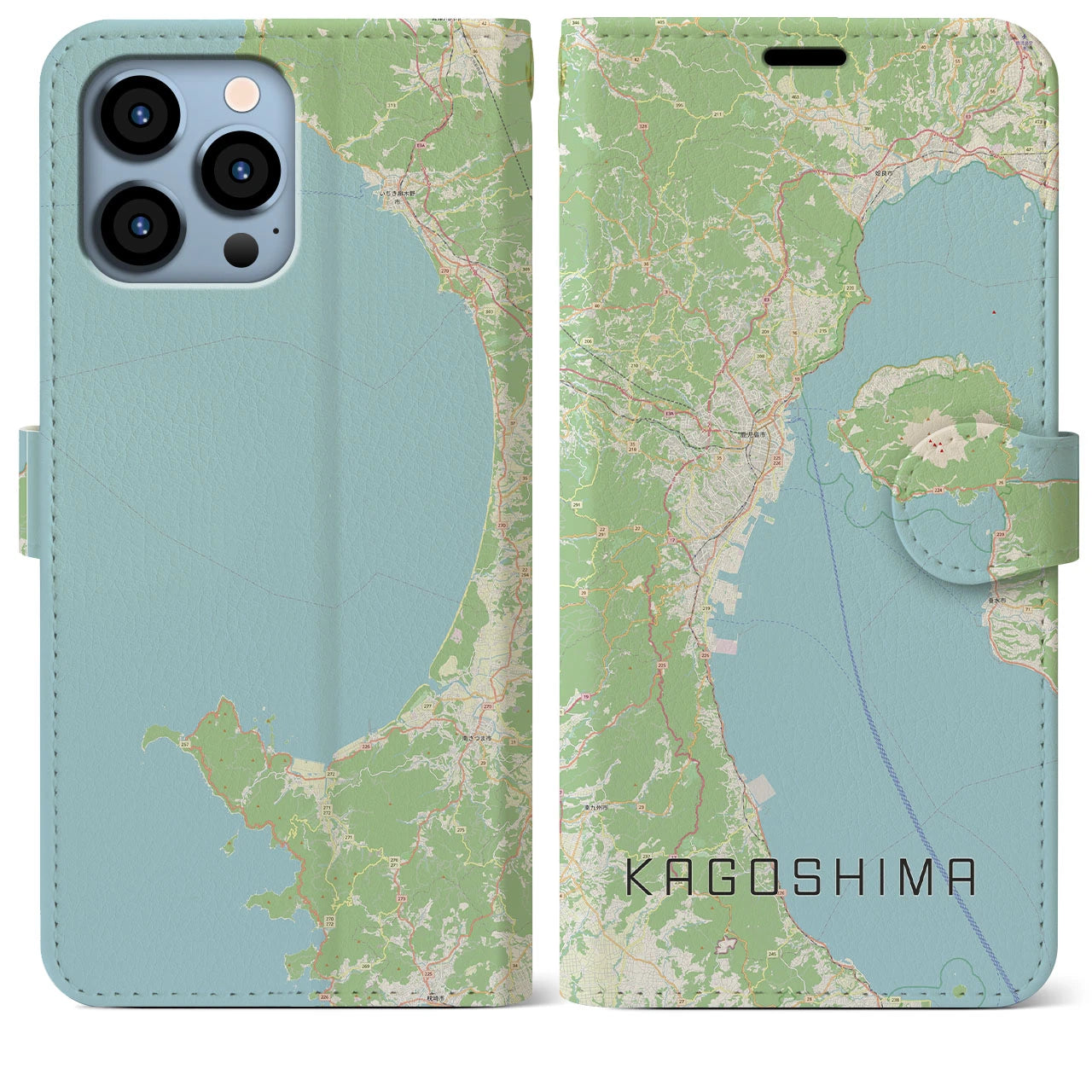 【鹿児島2】地図柄iPhoneケース（手帳両面タイプ・ナチュラル）iPhone 13 Pro Max 用