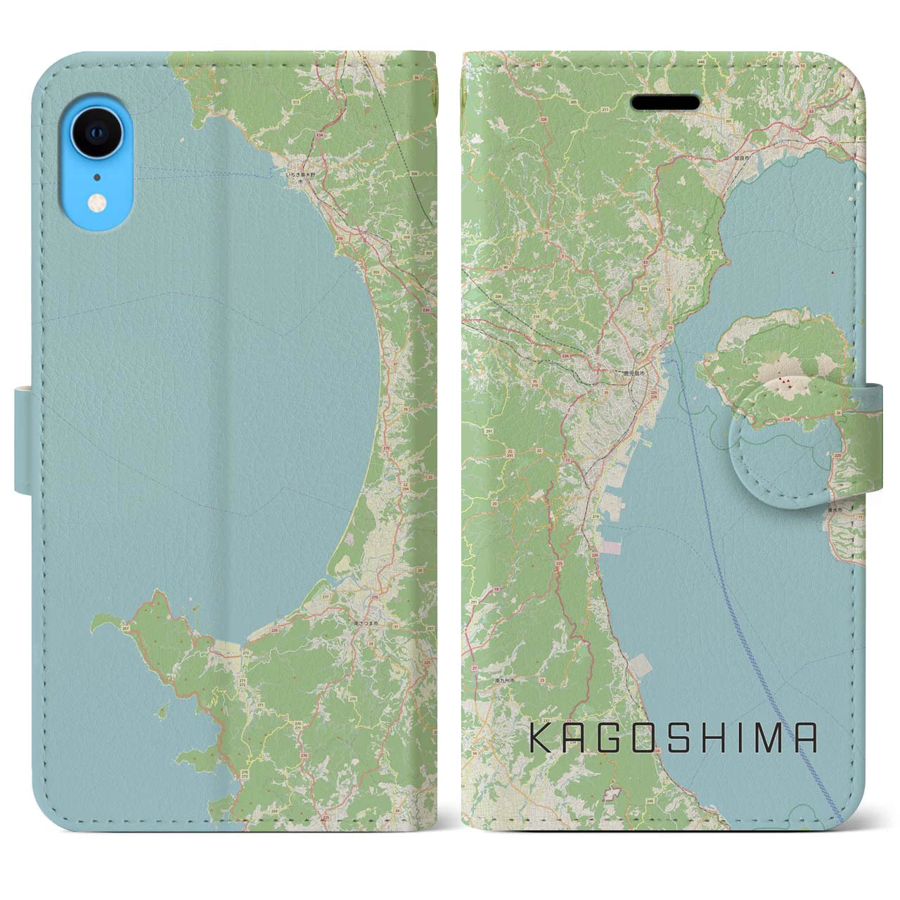 【鹿児島2】地図柄iPhoneケース（手帳両面タイプ・ナチュラル）iPhone XR 用