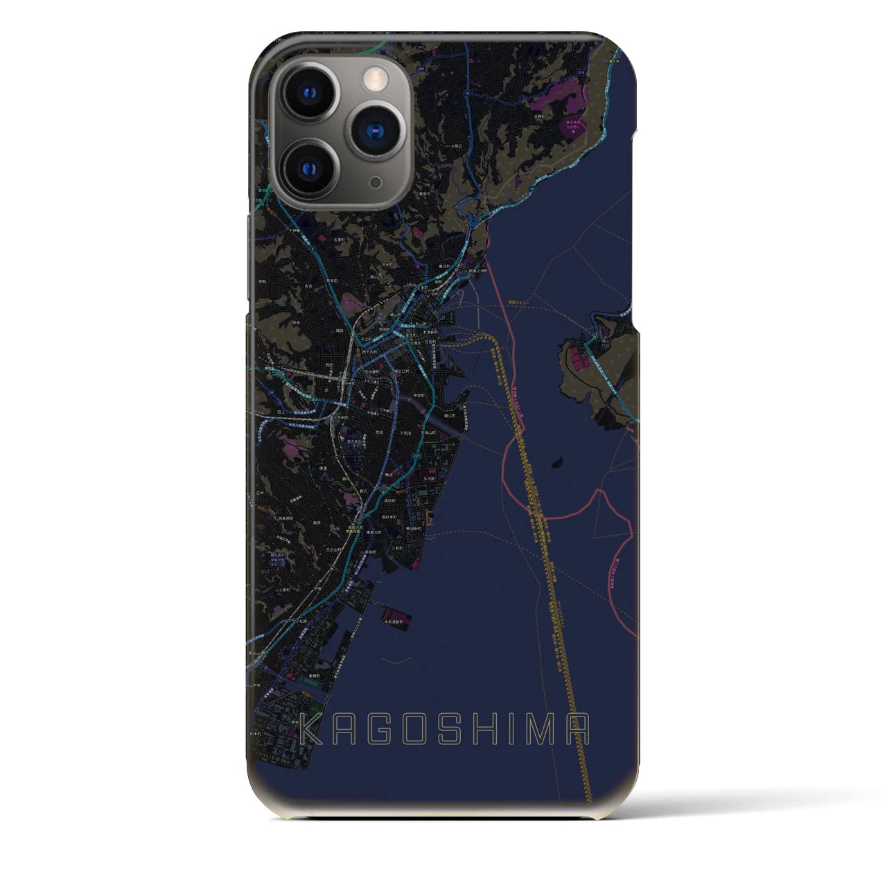【鹿児島】地図柄iPhoneケース（バックカバータイプ・ブラック）iPhone 11 Pro Max 用