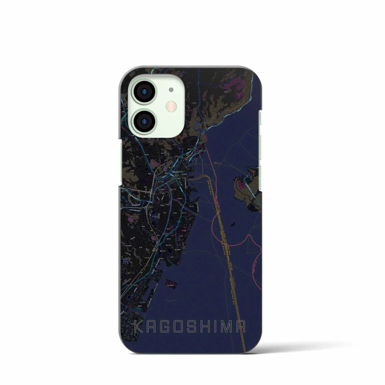 【鹿児島】地図柄iPhoneケース（バックカバータイプ・ブラック）iPhone 12 mini 用