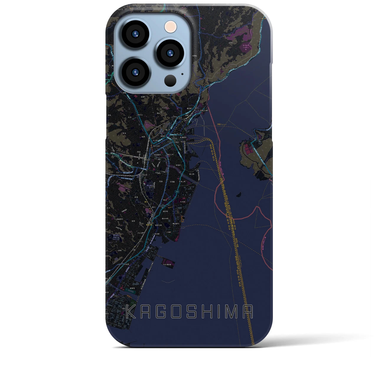 【鹿児島】地図柄iPhoneケース（バックカバータイプ・ブラック）iPhone 13 Pro Max 用
