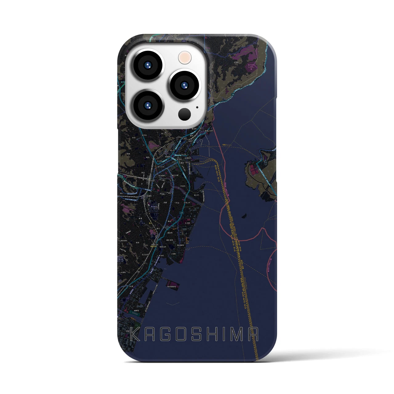 【鹿児島】地図柄iPhoneケース（バックカバータイプ・ブラック）iPhone 13 Pro 用