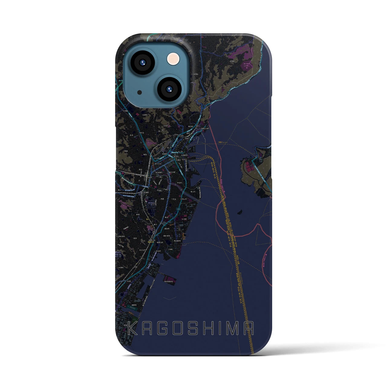 【鹿児島】地図柄iPhoneケース（バックカバータイプ・ブラック）iPhone 13 用