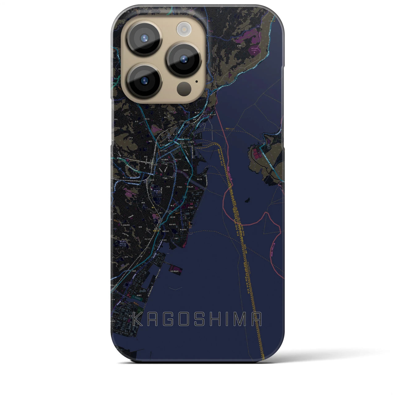 【鹿児島】地図柄iPhoneケース（バックカバータイプ・ブラック）iPhone 14 Pro Max 用