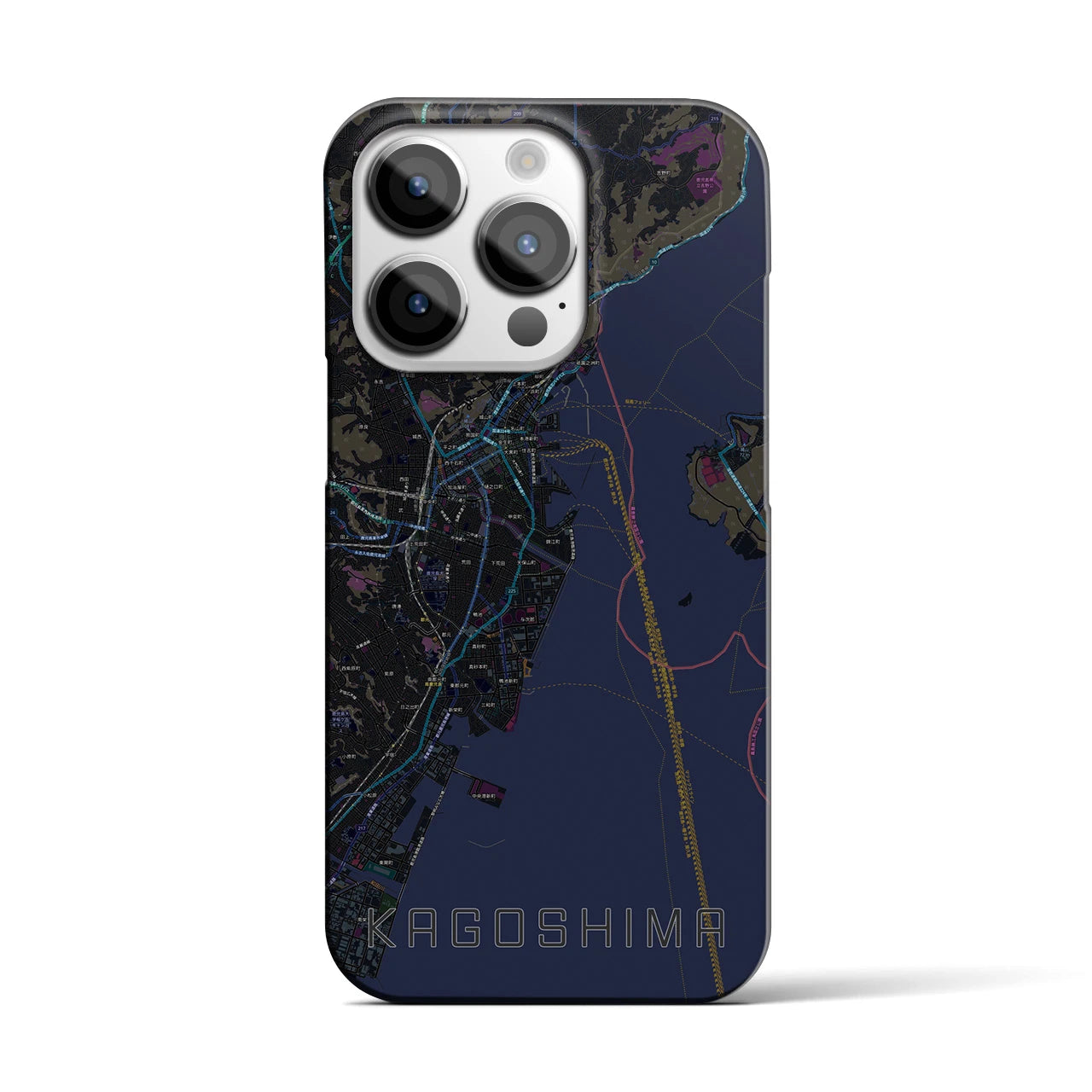 【鹿児島】地図柄iPhoneケース（バックカバータイプ・ブラック）iPhone 14 Pro 用