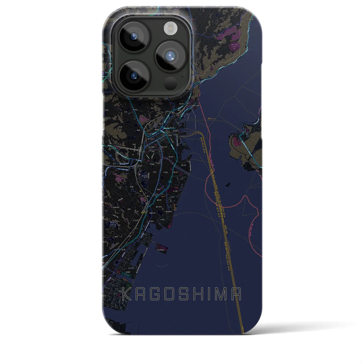 【鹿児島】地図柄iPhoneケース（バックカバータイプ・ブラック）iPhone 15 Pro Max 用