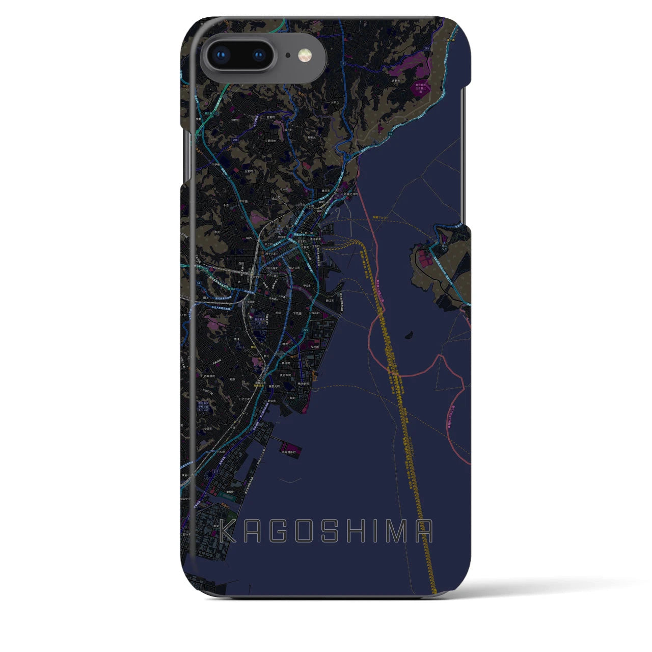 【鹿児島】地図柄iPhoneケース（バックカバータイプ・ブラック）iPhone 8Plus /7Plus / 6sPlus / 6Plus 用