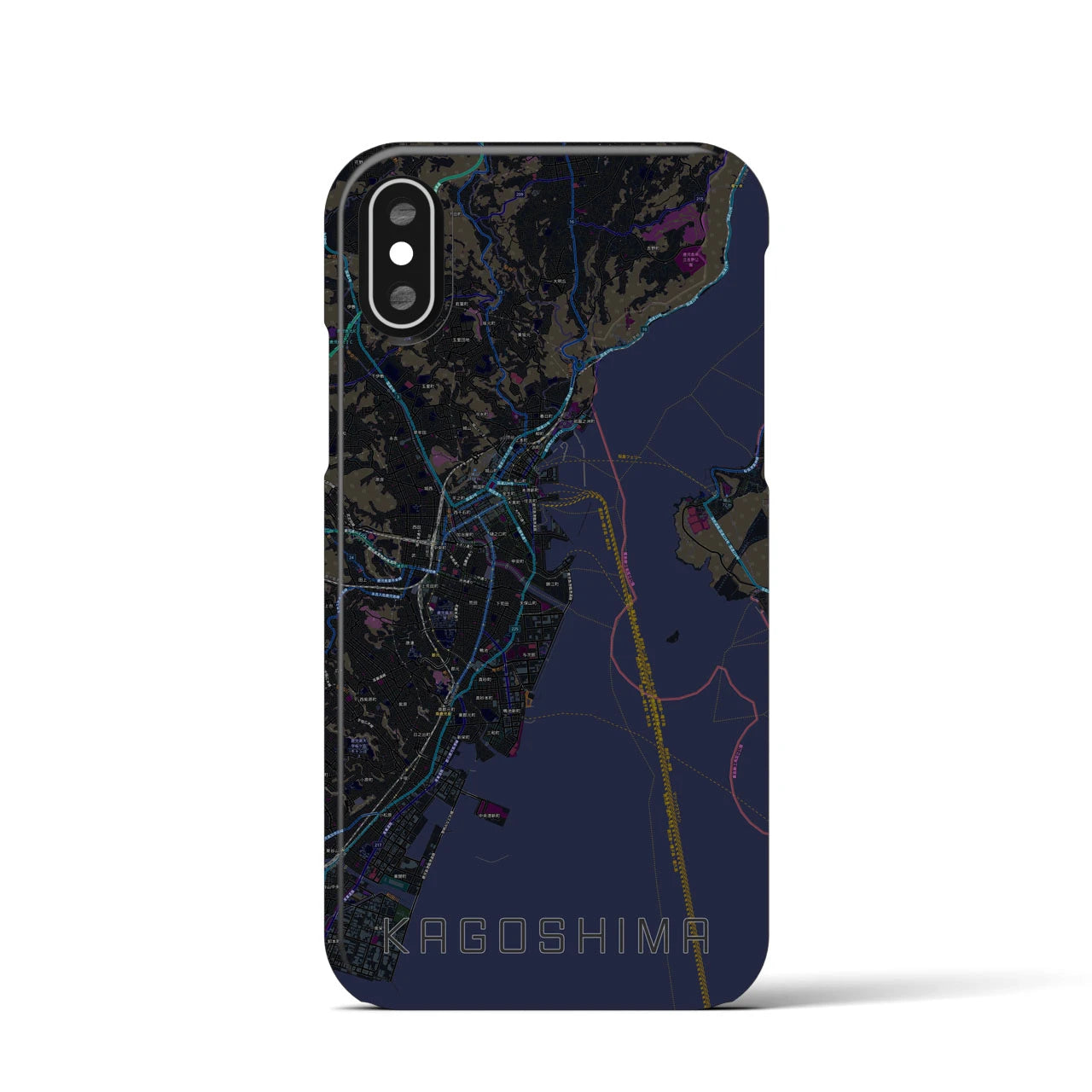 【鹿児島】地図柄iPhoneケース（バックカバータイプ・ブラック）iPhone XS / X 用