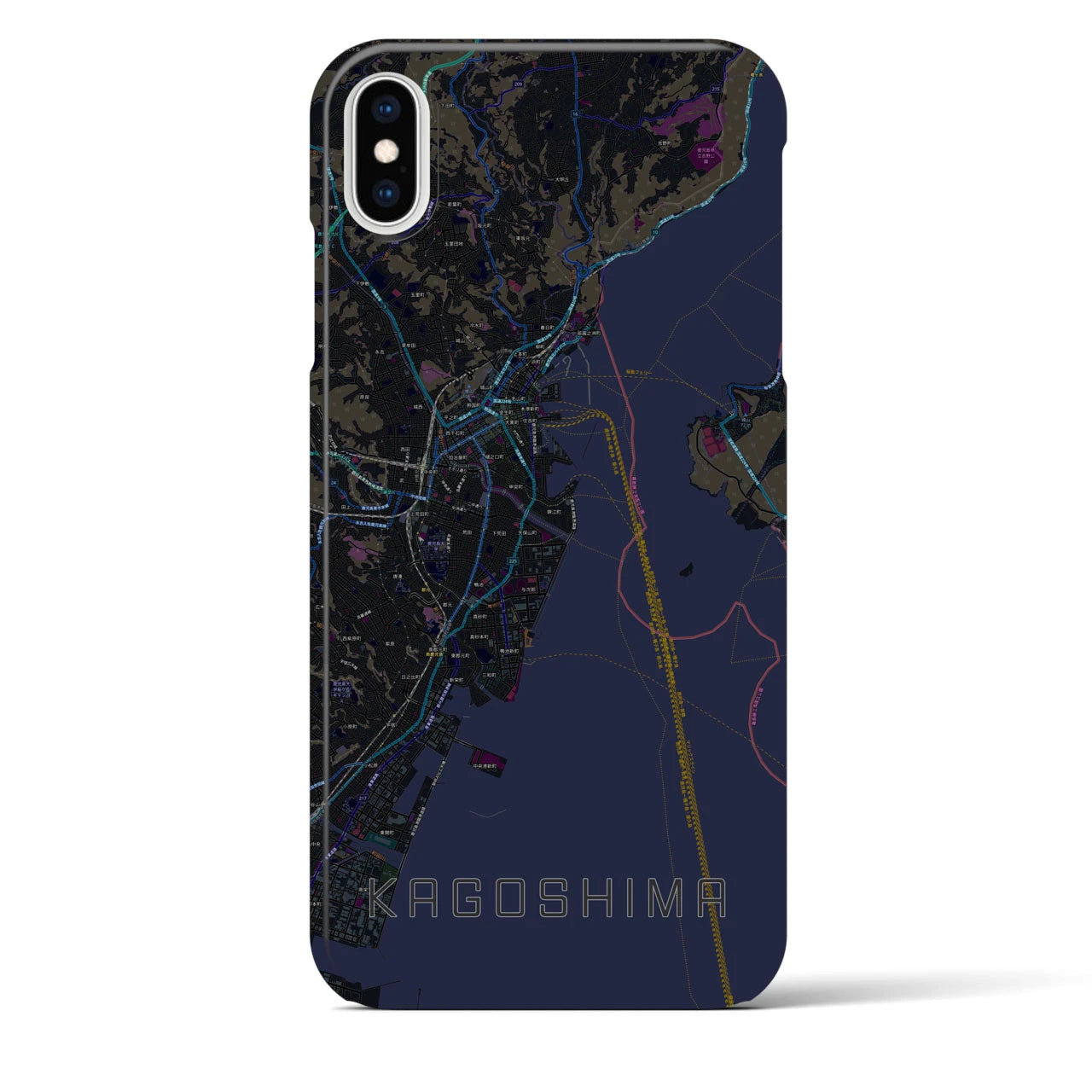 【鹿児島】地図柄iPhoneケース（バックカバータイプ・ブラック）iPhone XS Max 用