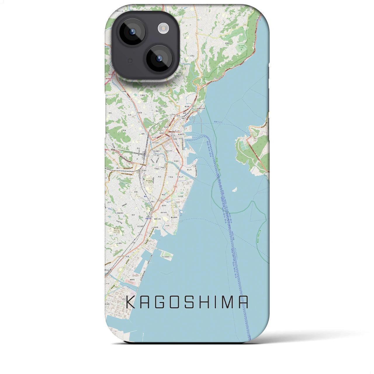 【鹿児島】地図柄iPhoneケース（バックカバータイプ・ナチュラル）iPhone 14 Plus 用
