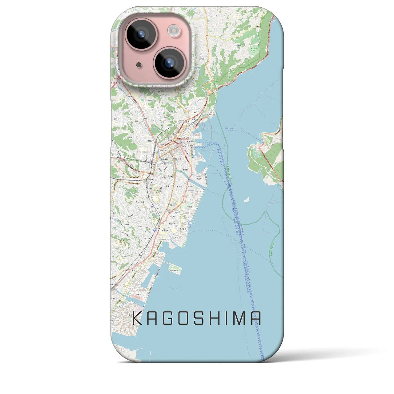 【鹿児島】地図柄iPhoneケース（バックカバータイプ・ナチュラル）iPhone 15 Plus 用