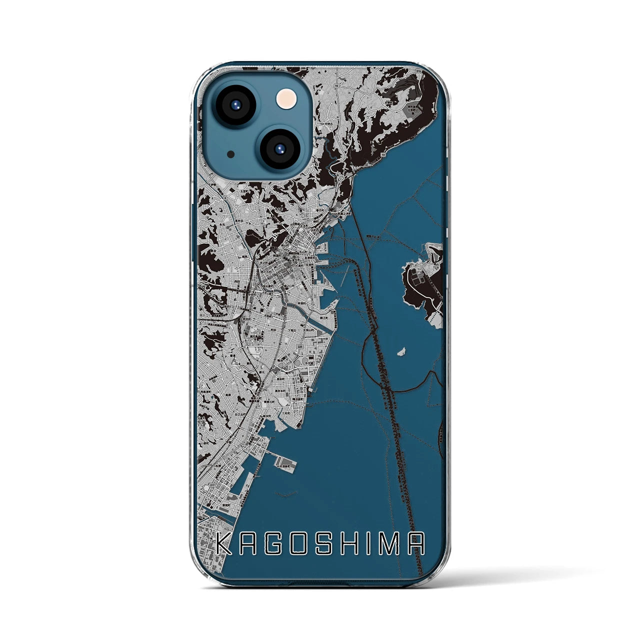 【鹿児島】地図柄iPhoneケース（クリアタイプ・モノトーン）iPhone 13 用