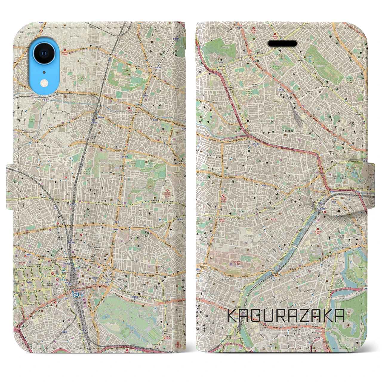 【神楽坂】地図柄iPhoneケース（手帳両面タイプ・ナチュラル）iPhone XR 用