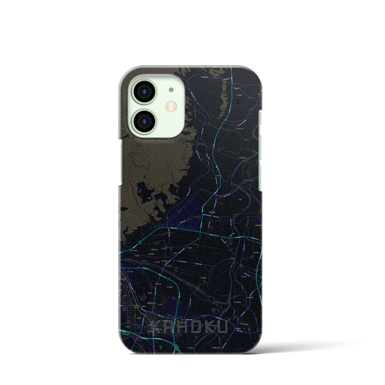 【河北】地図柄iPhoneケース（バックカバータイプ・ブラック）iPhone 12 mini 用