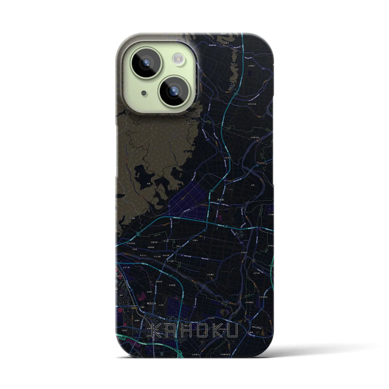 【河北】地図柄iPhoneケース（バックカバータイプ・ブラック）iPhone 15 用