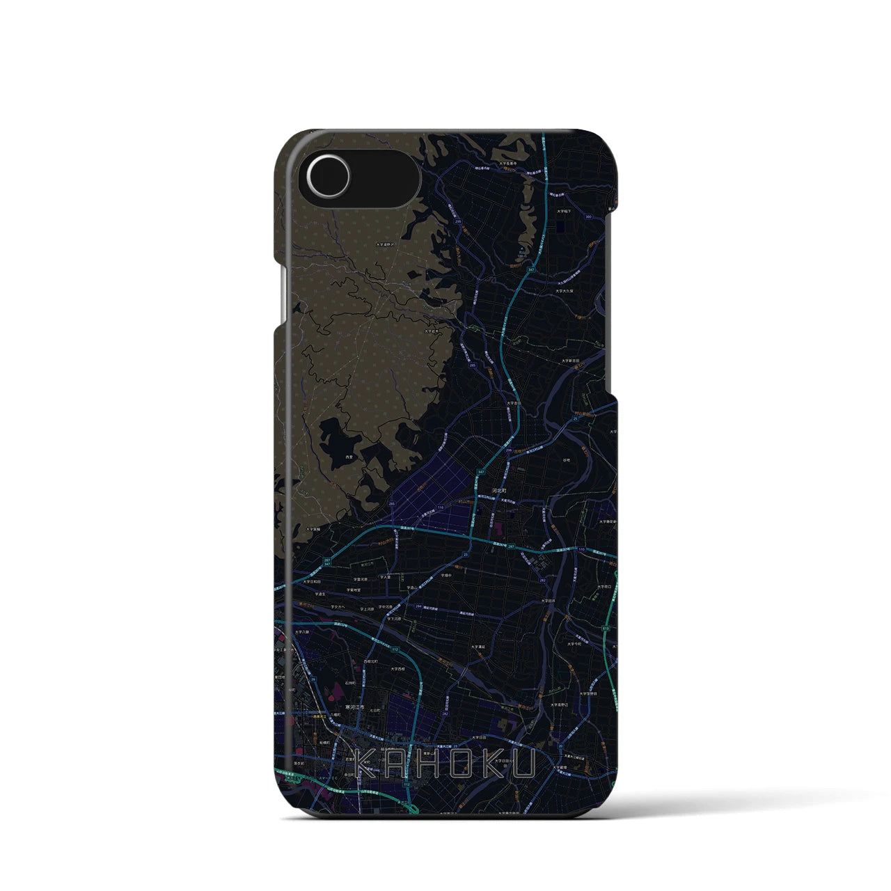 【河北】地図柄iPhoneケース（バックカバータイプ・ブラック）iPhone SE（第3 / 第2世代） / 8 / 7 / 6s / 6 用