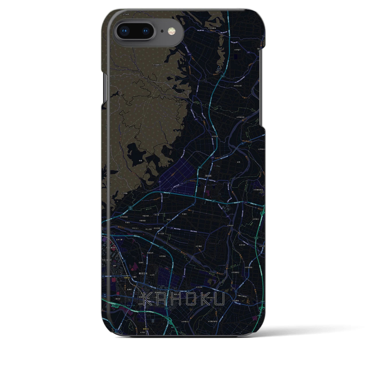 【河北】地図柄iPhoneケース（バックカバータイプ・ブラック）iPhone 8Plus /7Plus / 6sPlus / 6Plus 用