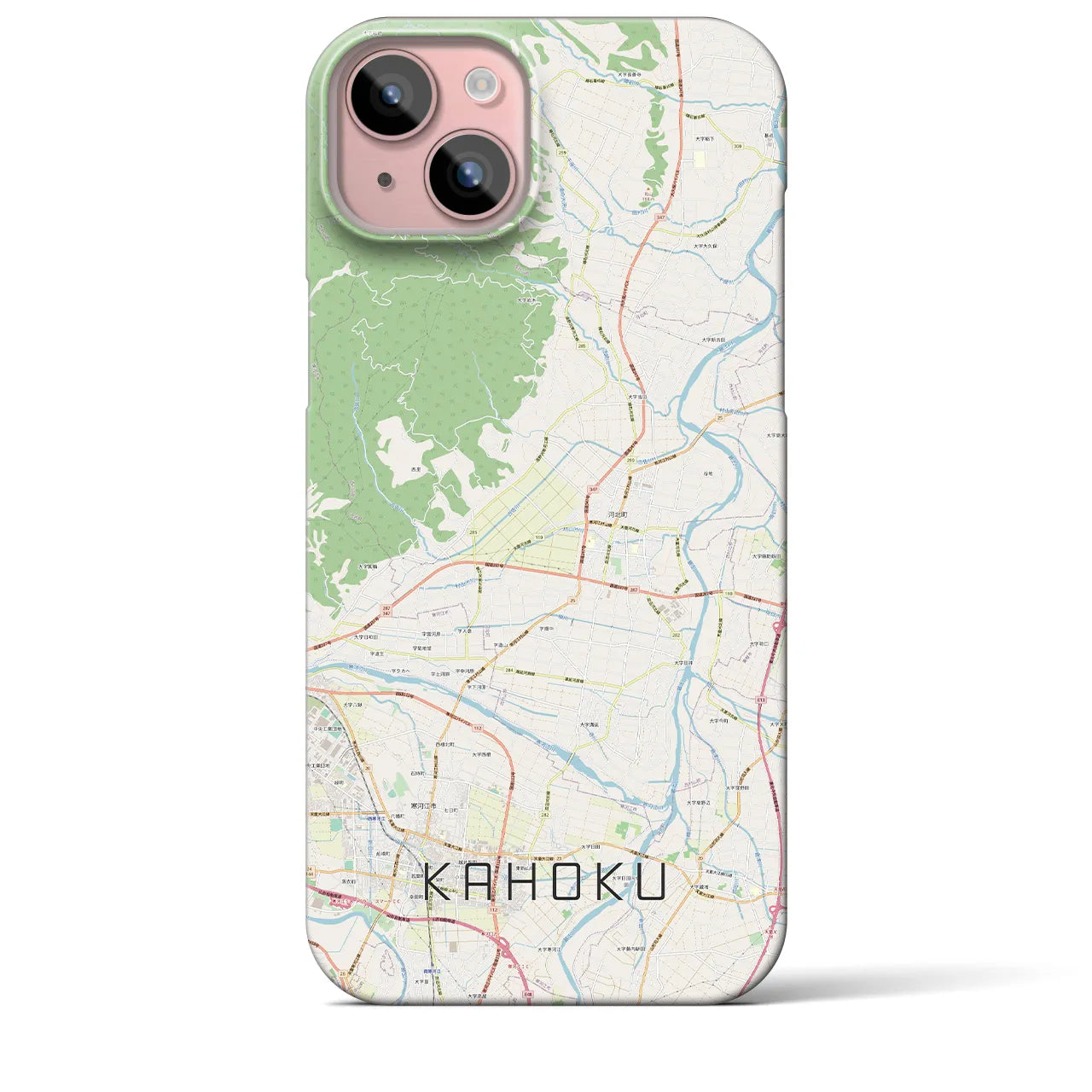 【河北】地図柄iPhoneケース（バックカバータイプ・ナチュラル）iPhone 15 Plus 用