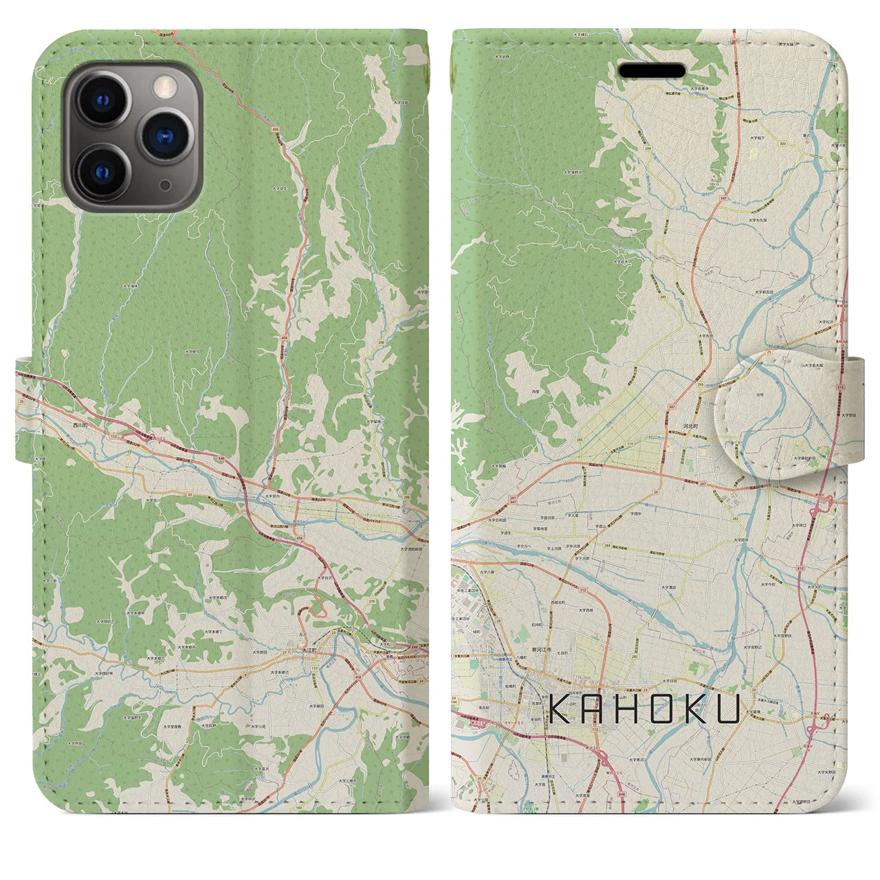 【河北】地図柄iPhoneケース（手帳両面タイプ・ナチュラル）iPhone 11 Pro Max 用