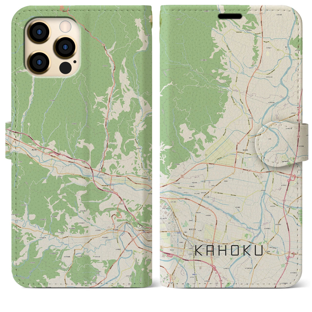 【河北】地図柄iPhoneケース（手帳両面タイプ・ナチュラル）iPhone 12 Pro Max 用