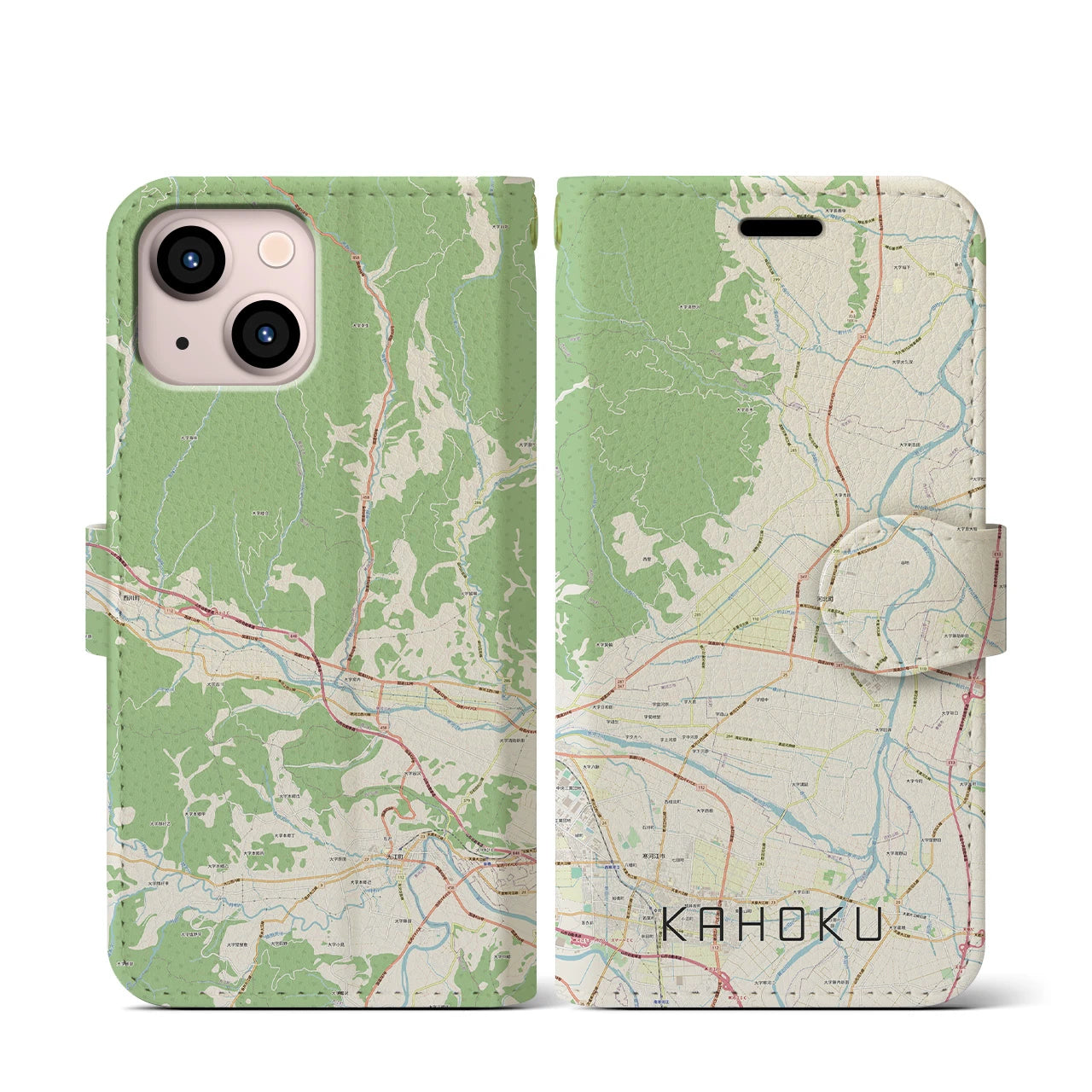 【河北】地図柄iPhoneケース（手帳両面タイプ・ナチュラル）iPhone 13 mini 用
