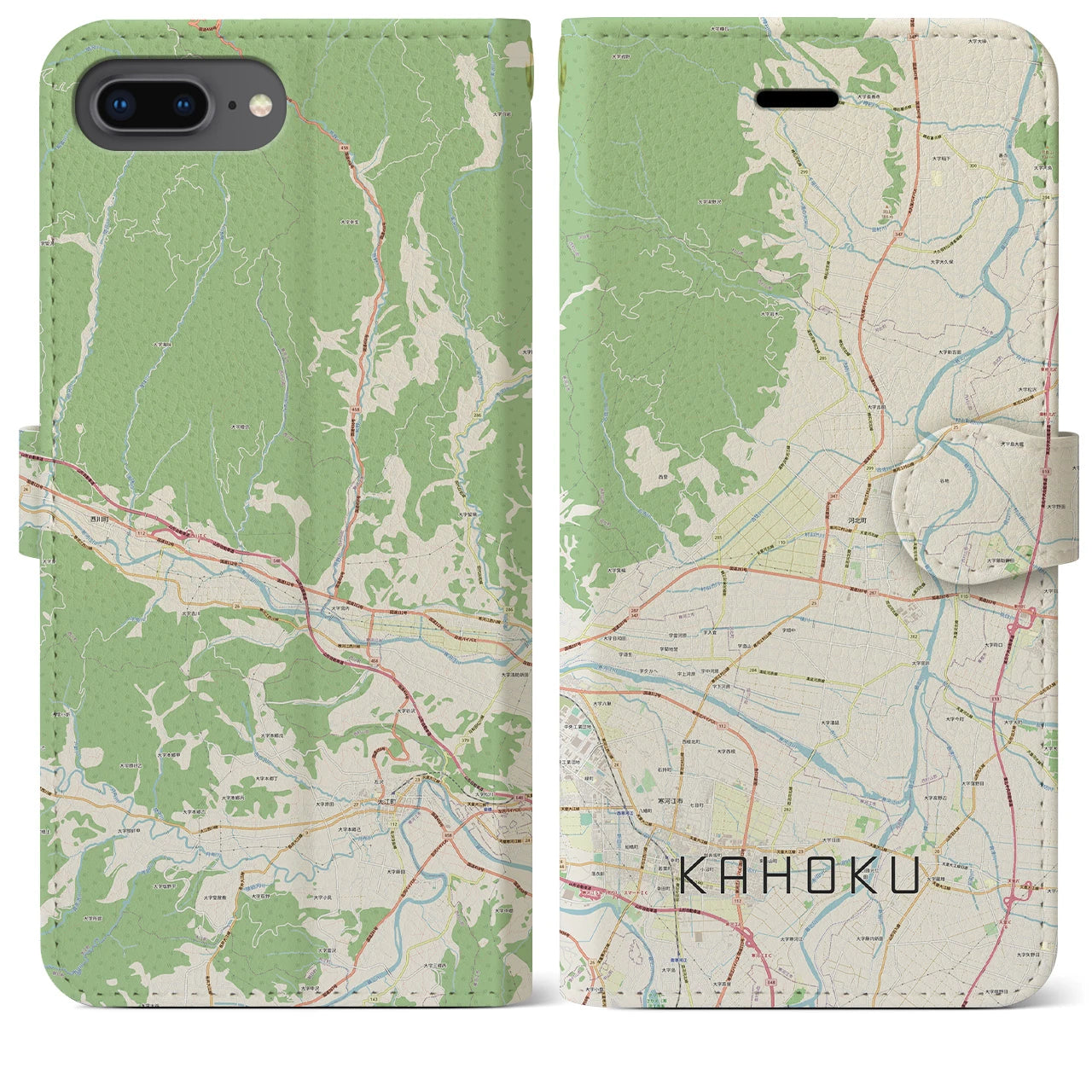 【河北】地図柄iPhoneケース（手帳両面タイプ・ナチュラル）iPhone 8Plus /7Plus / 6sPlus / 6Plus 用