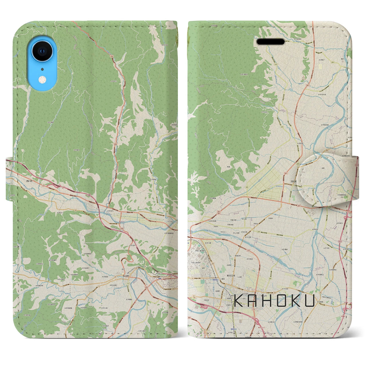 【河北】地図柄iPhoneケース（手帳両面タイプ・ナチュラル）iPhone XR 用
