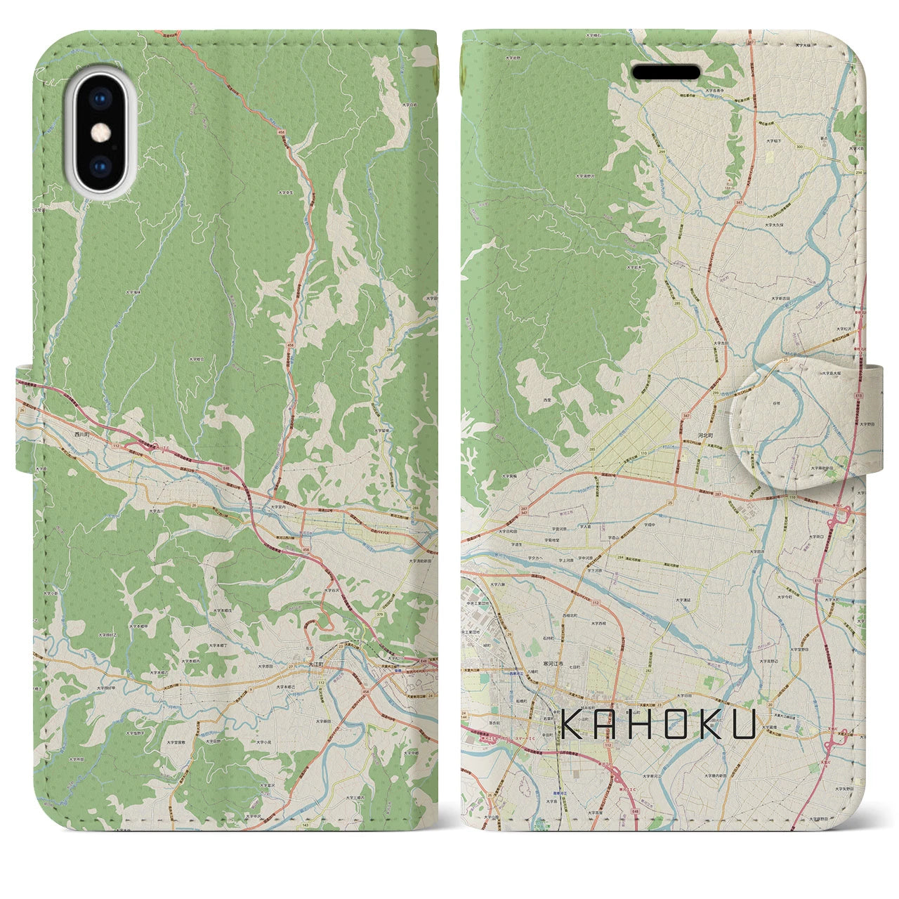 【河北】地図柄iPhoneケース（手帳両面タイプ・ナチュラル）iPhone XS Max 用