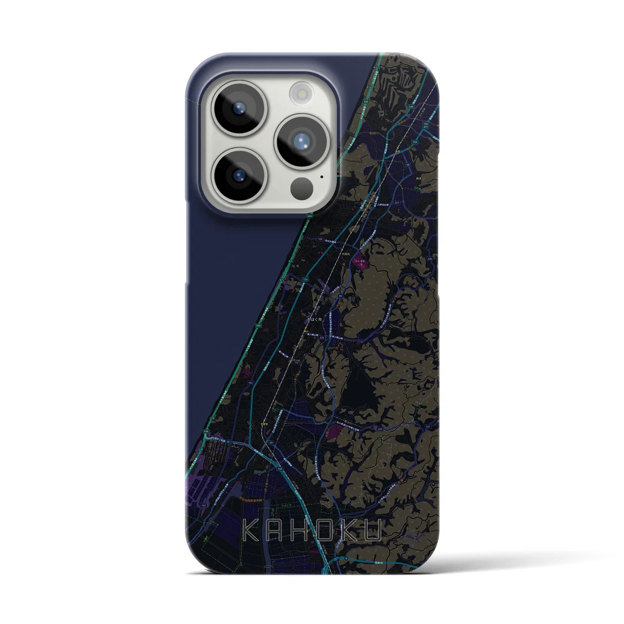 【かほく】地図柄iPhoneケース（バックカバータイプ・ブラック）iPhone 15 Pro 用