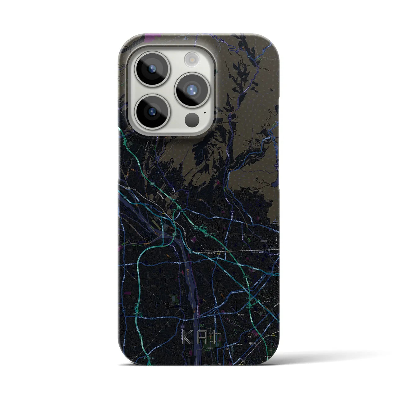 【甲斐】地図柄iPhoneケース（バックカバータイプ・ブラック）iPhone 15 Pro 用