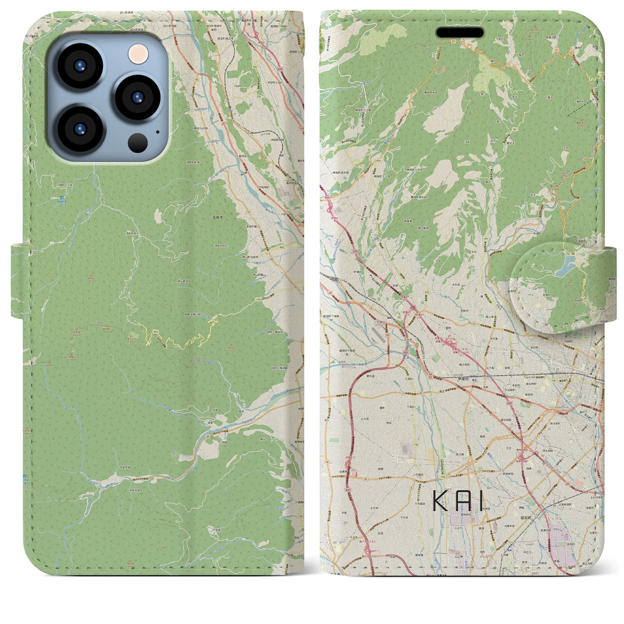 【甲斐】地図柄iPhoneケース（手帳両面タイプ・ナチュラル）iPhone 13 Pro Max 用