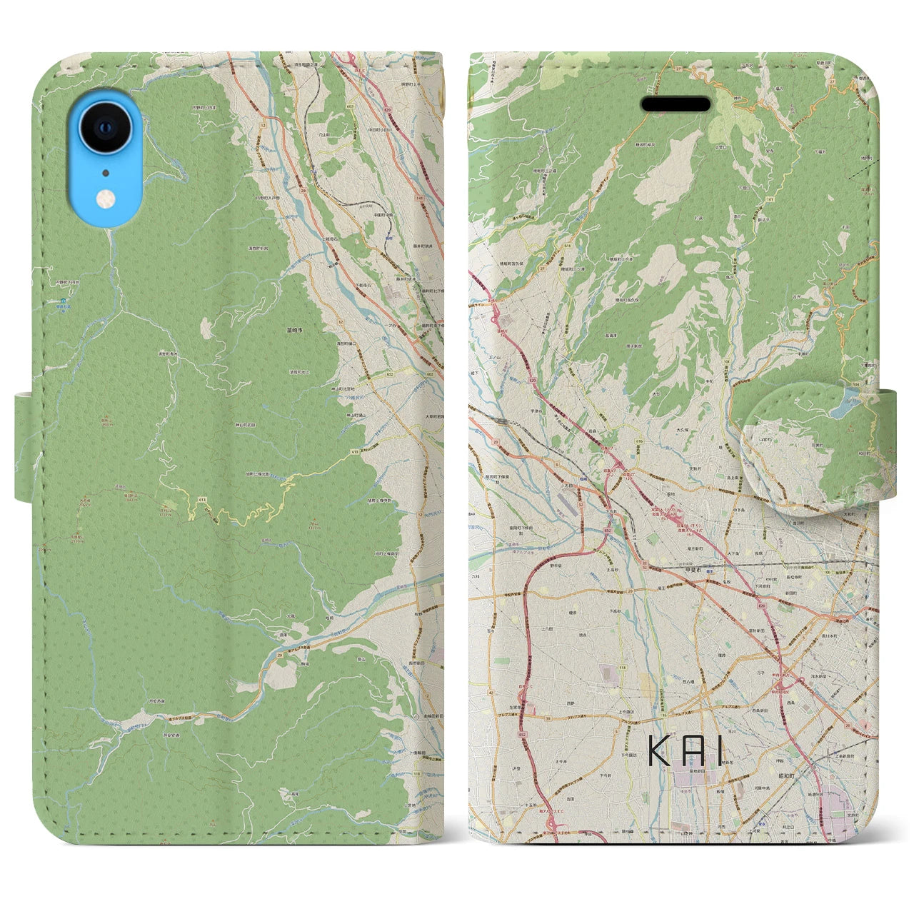 【甲斐】地図柄iPhoneケース（手帳両面タイプ・ナチュラル）iPhone XR 用