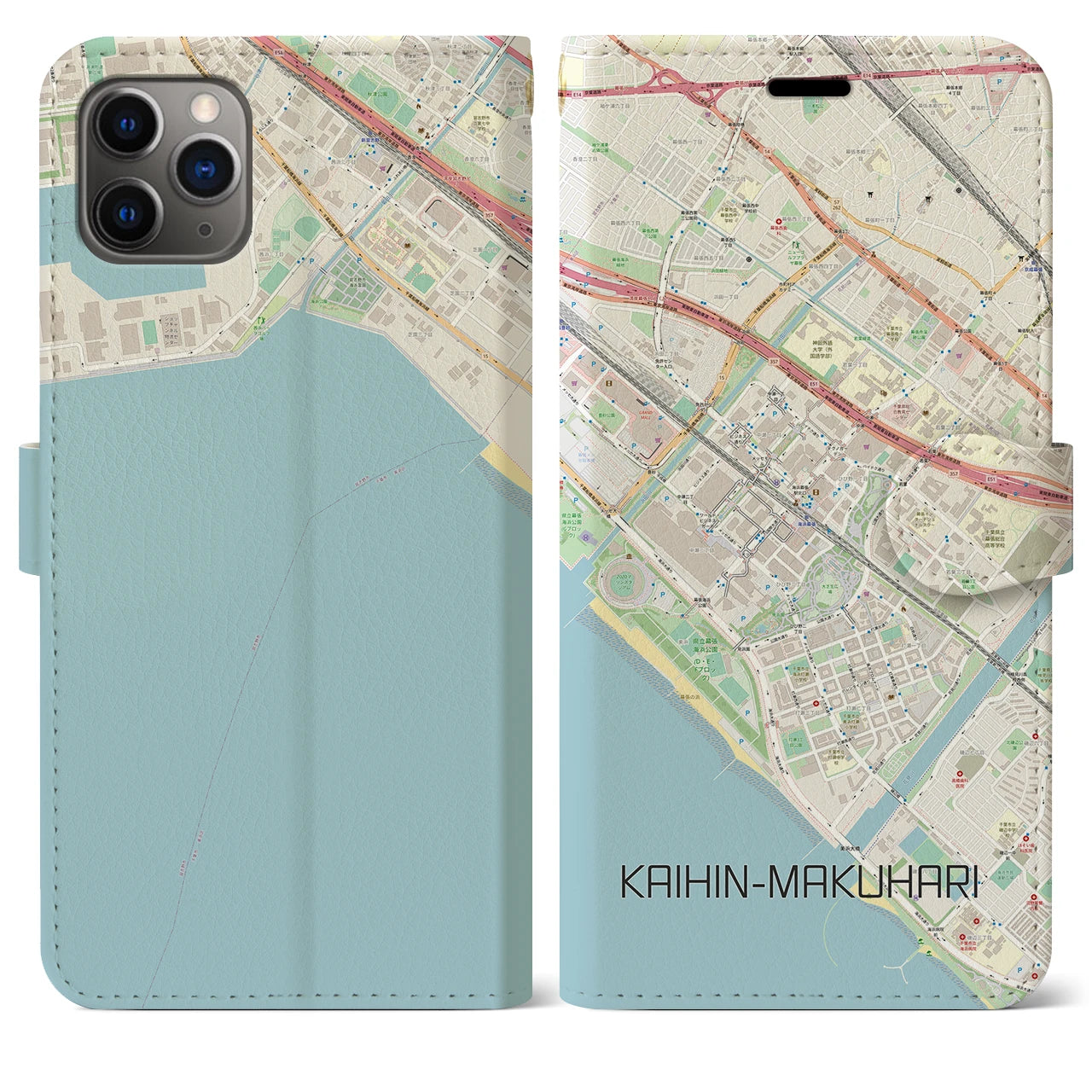 【海浜幕張】地図柄iPhoneケース（手帳両面タイプ・ナチュラル）iPhone 11 Pro Max 用