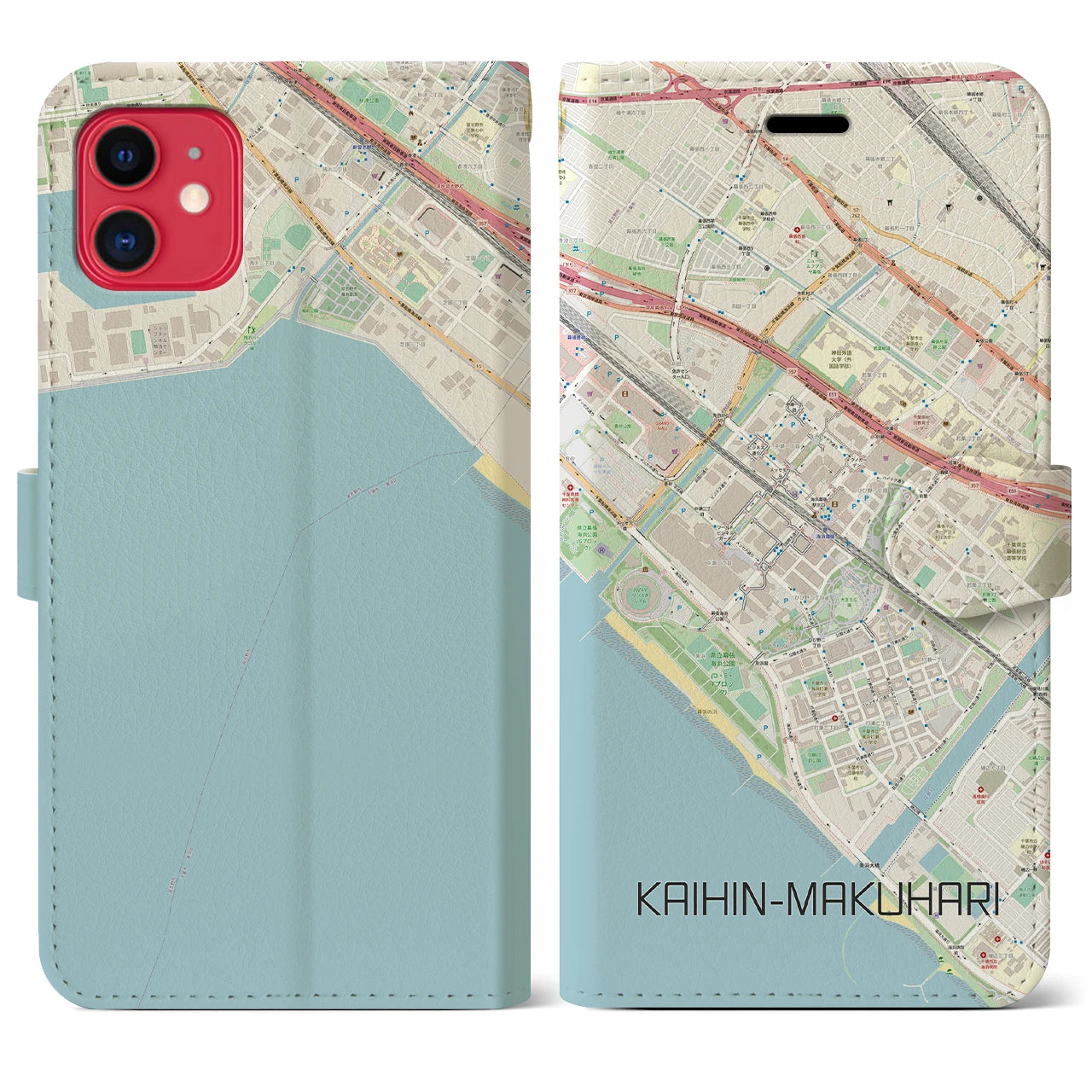 【海浜幕張】地図柄iPhoneケース（手帳両面タイプ・ナチュラル）iPhone 11 用