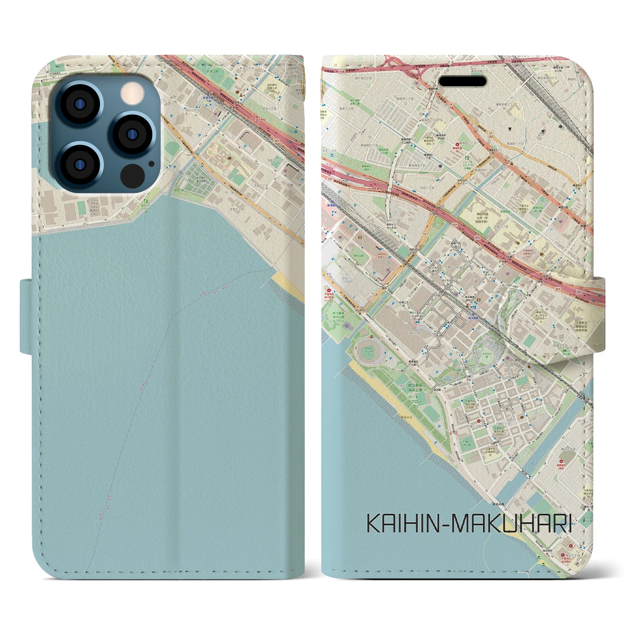 【海浜幕張】地図柄iPhoneケース（手帳両面タイプ・ナチュラル）iPhone 12 / 12 Pro 用