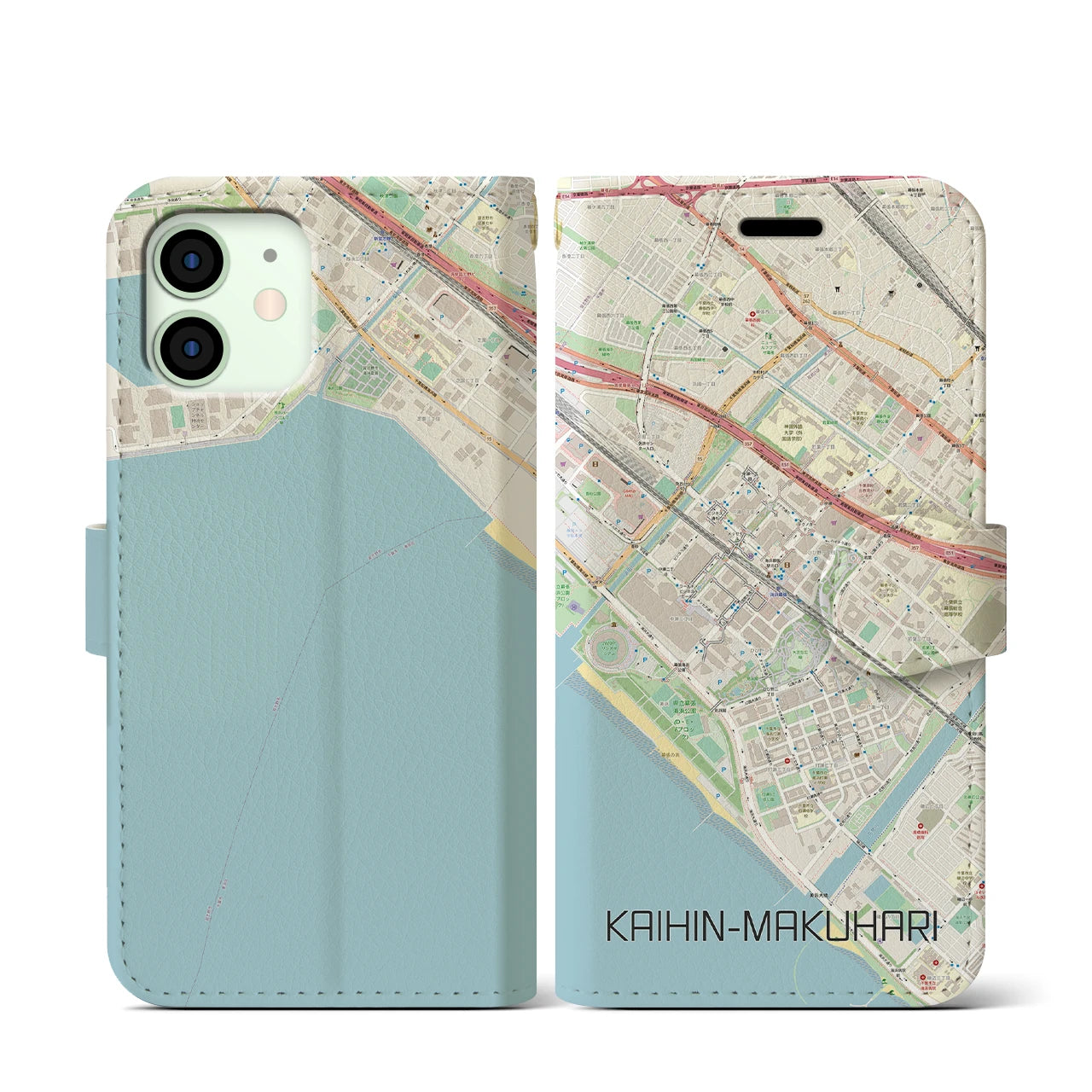 【海浜幕張】地図柄iPhoneケース（手帳両面タイプ・ナチュラル）iPhone 12 mini 用